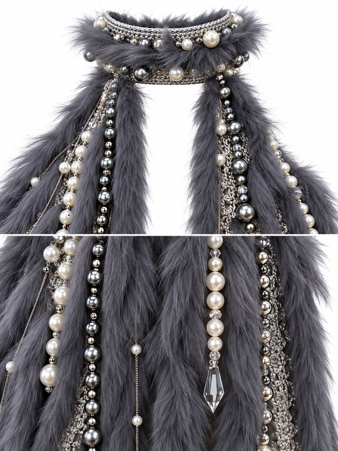 Grey Feather Fringe Halter Mini Dress - K26-OOO-001-01-01 - 2
