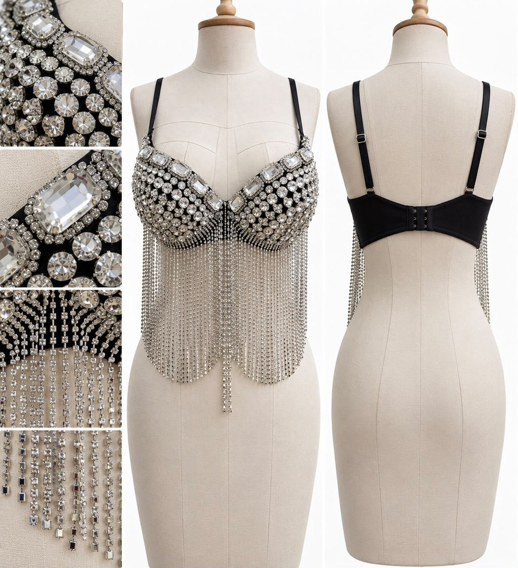 Kristal Taşlı Zincir Püsküllü Büstiyer · K26-OOO-002