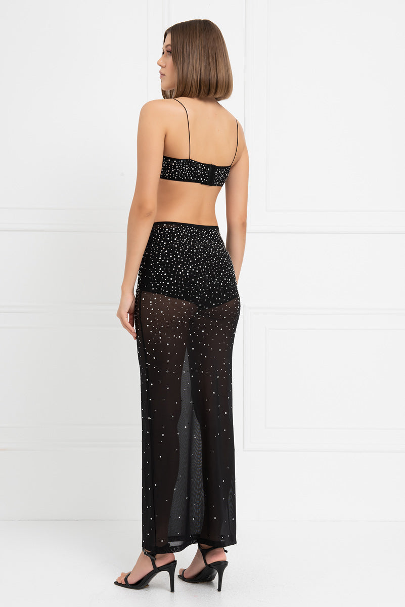 Embellished Mini Tulle Bustier & Maxi Skirt Set