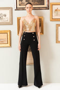 Button-Detail Wide-Leg Pants