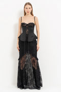 3-Piece Set with Lace Bustier & Corset Maxi Skirt