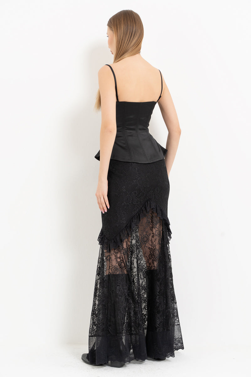 3-Piece Set with Lace Bustier & Corset Maxi Skirt
