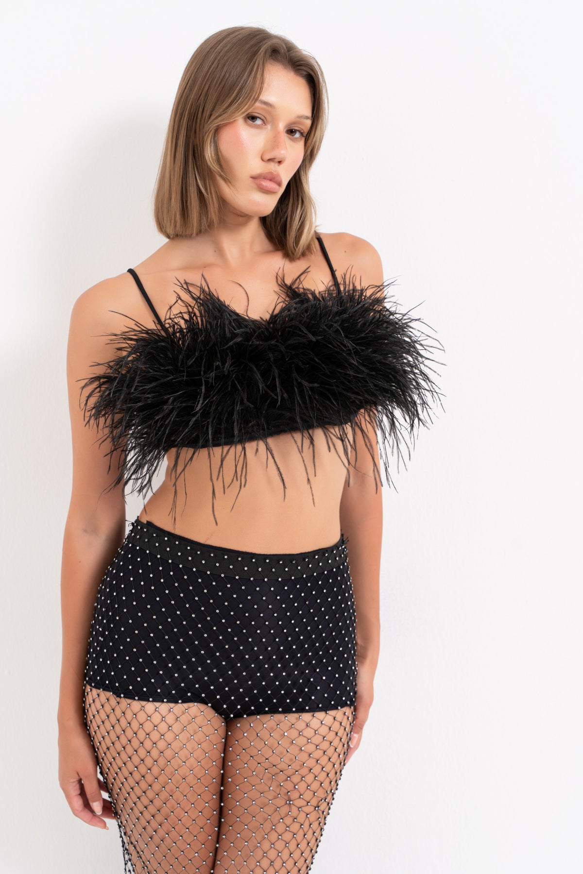 Feather-Trim Crop Cami