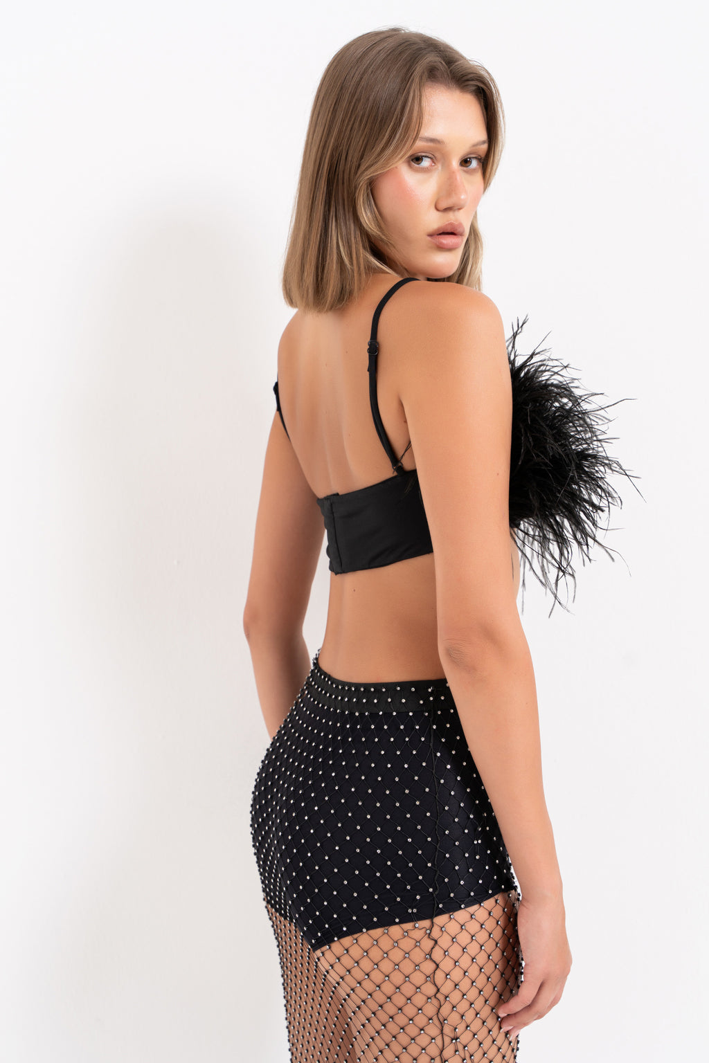 Feather-Trim Crop Cami