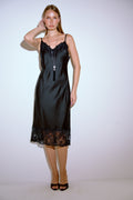 Lace-Trim Satin Midi Dress with Hidden Zip
