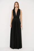 V Neck Sleeveless Pleated Long Dress