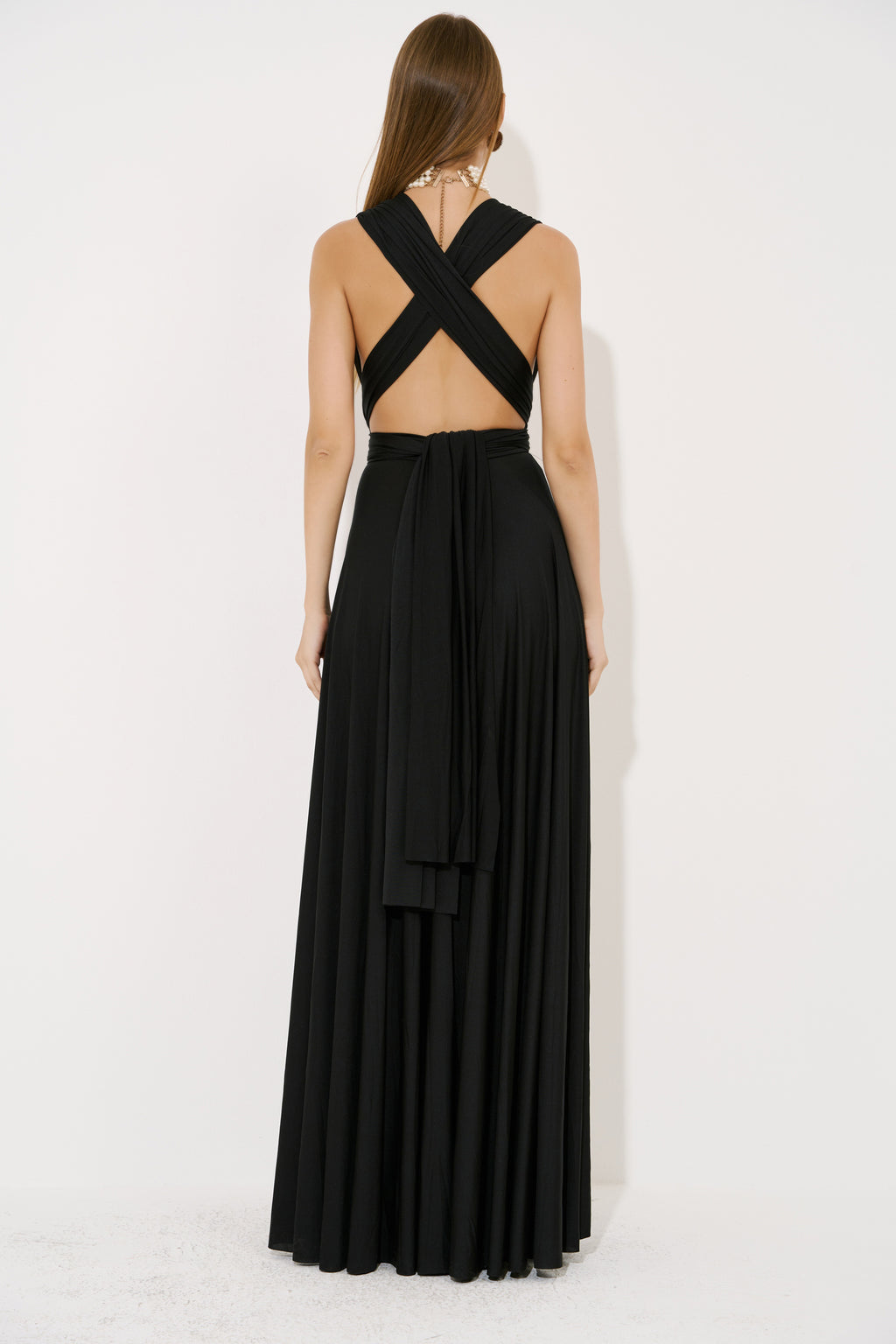 V Neck Sleeveless Pleated Long Dress