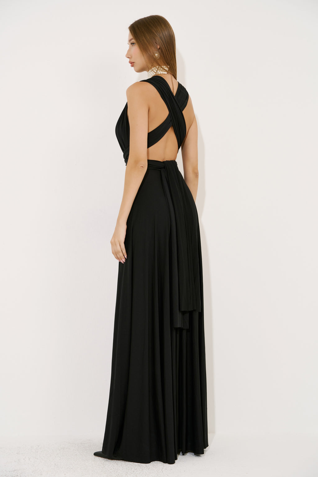 V Neck Sleeveless Pleated Long Dress