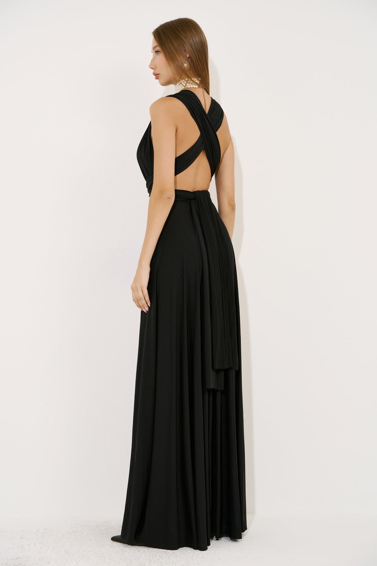 V Neck Sleeveless Pleated Long Dress