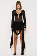Rose-Accent Embellished Mesh Bodysuit