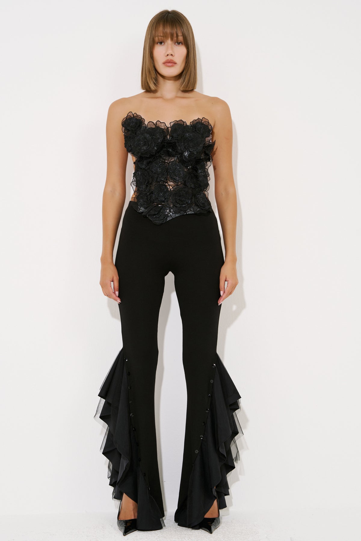 Button-Hem Detail Pants