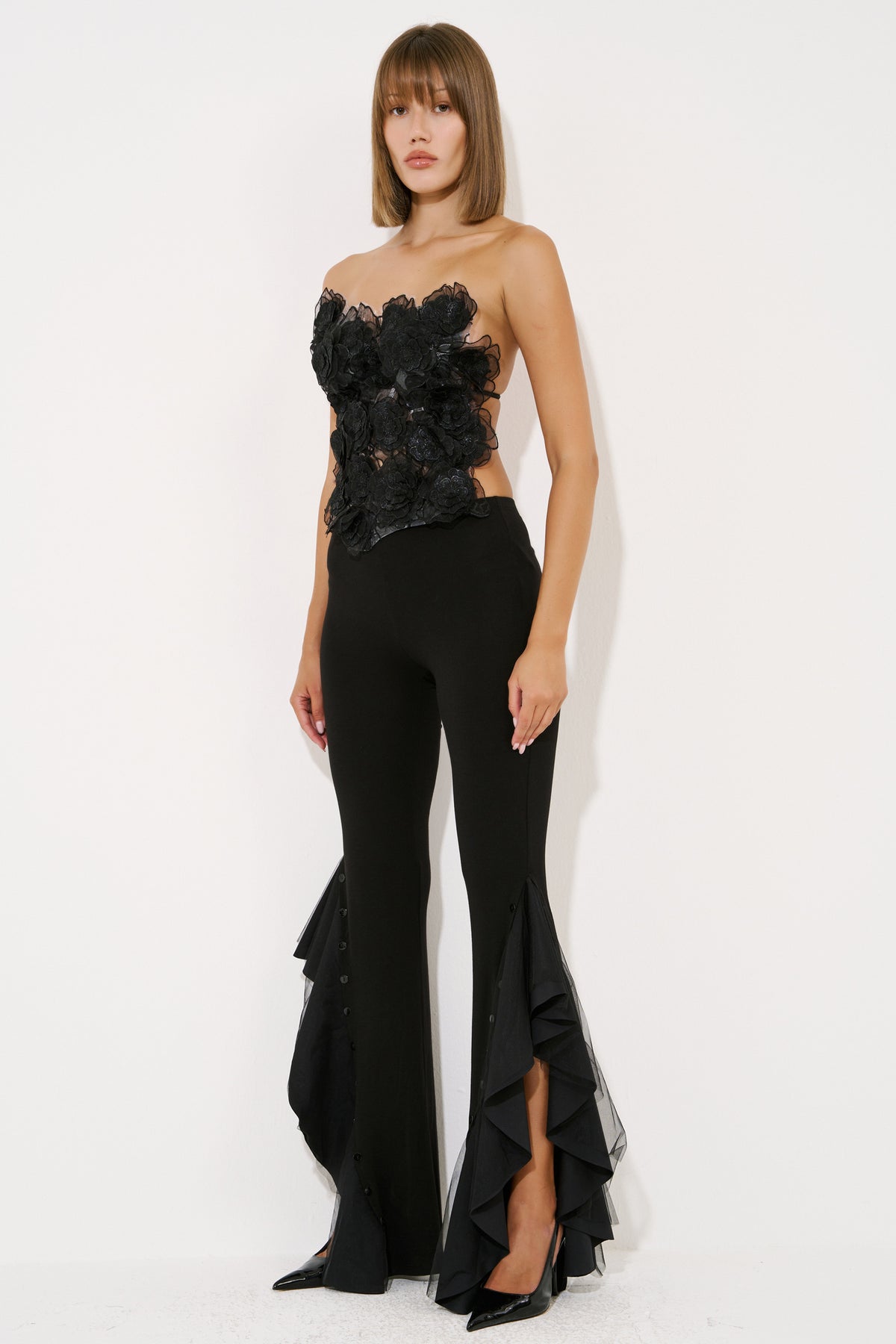 Button-Hem Detail Pants