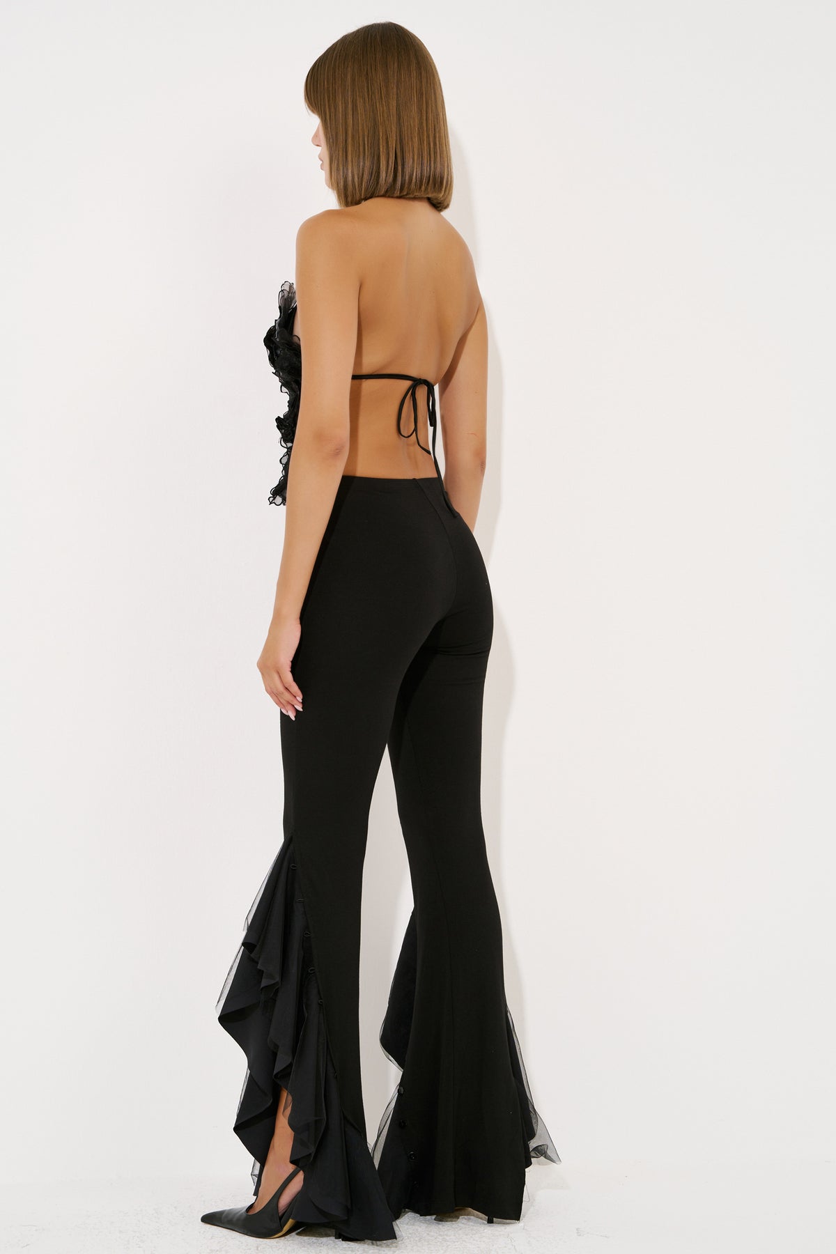 Button-Hem Detail Pants