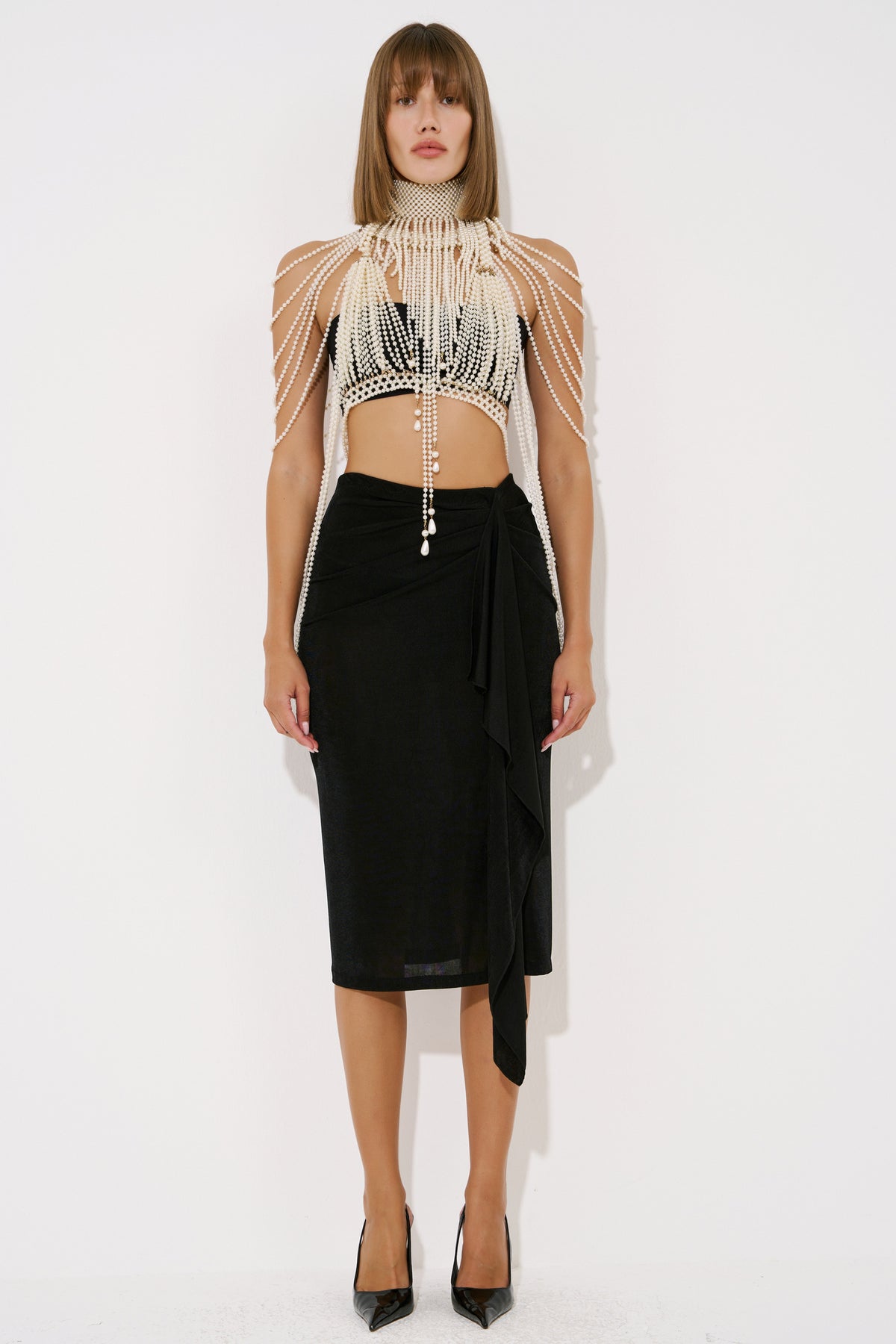 Elastic-Waist Midi Skirt