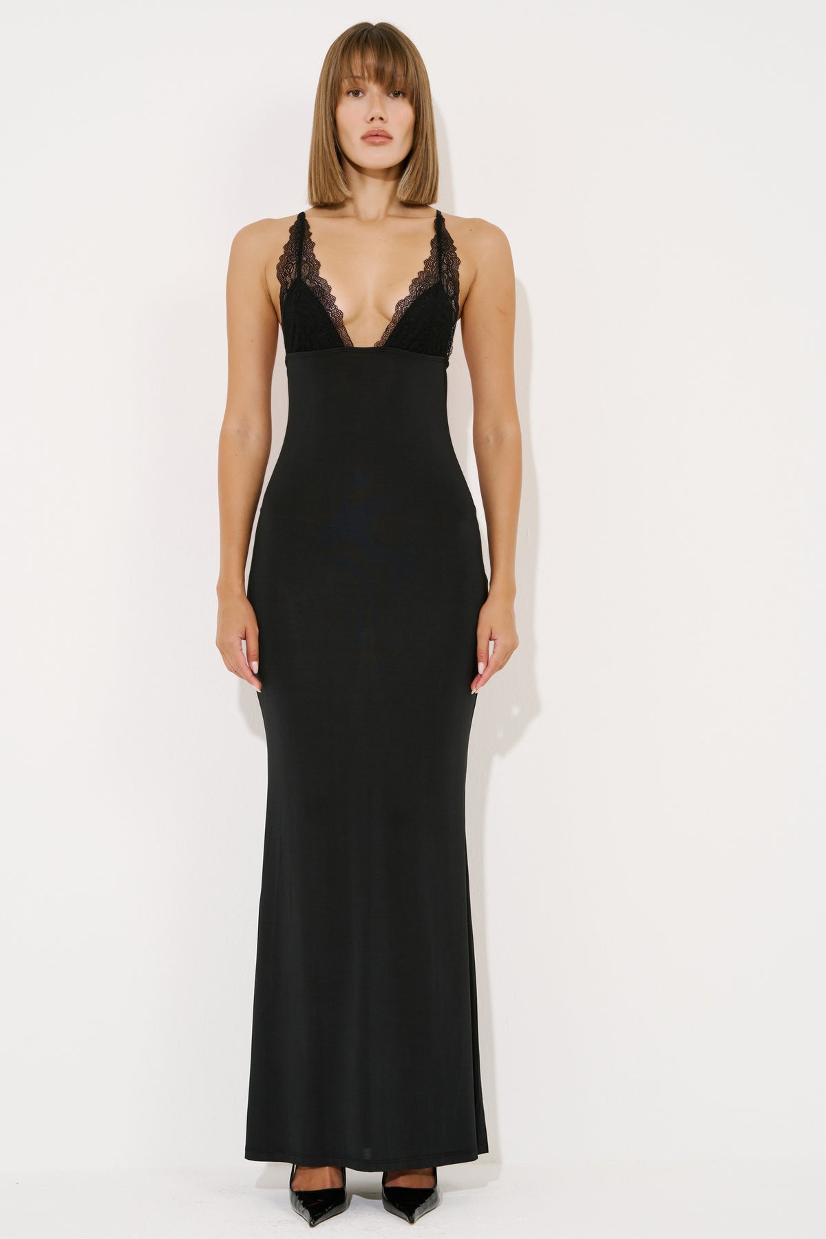 Backless Lace-Yoke Maxi Dress