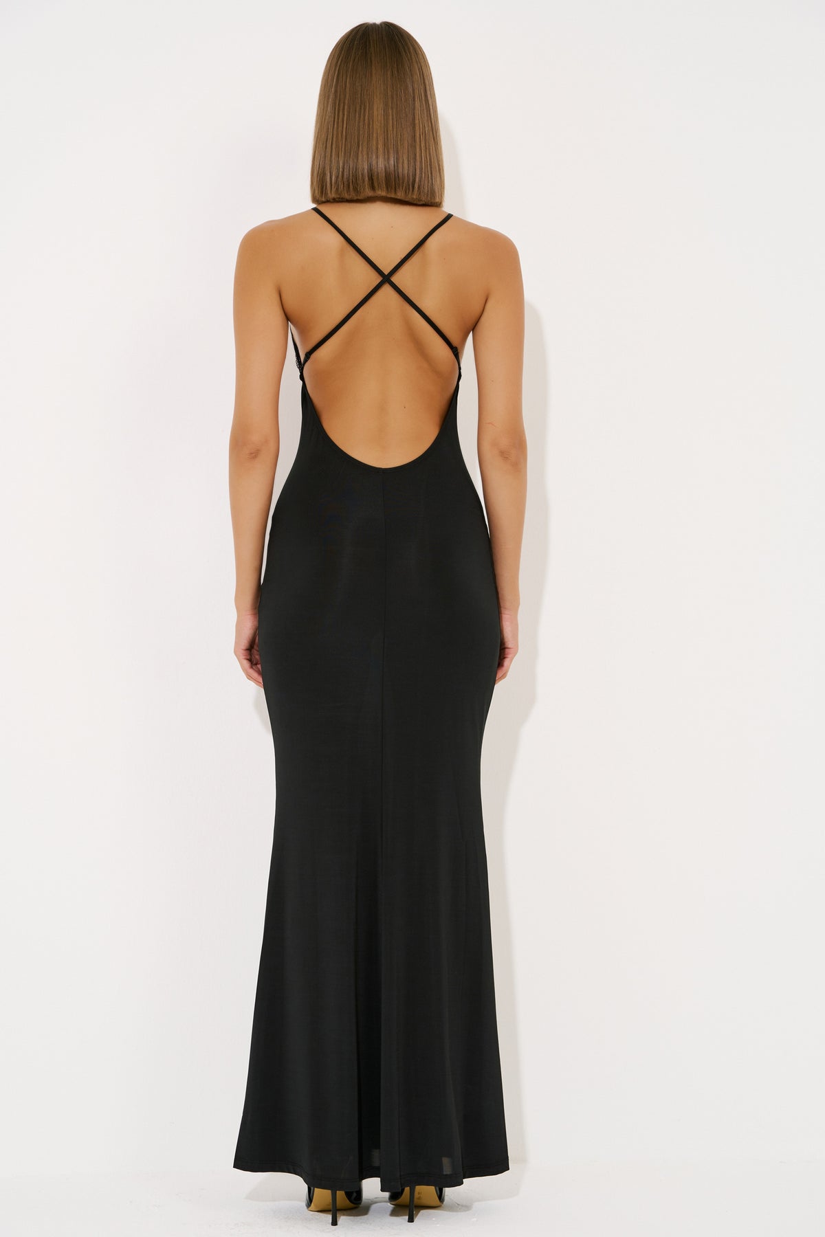 Backless Lace-Yoke Maxi Dress