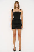 Bandage-Neck Cami Shirred Dress