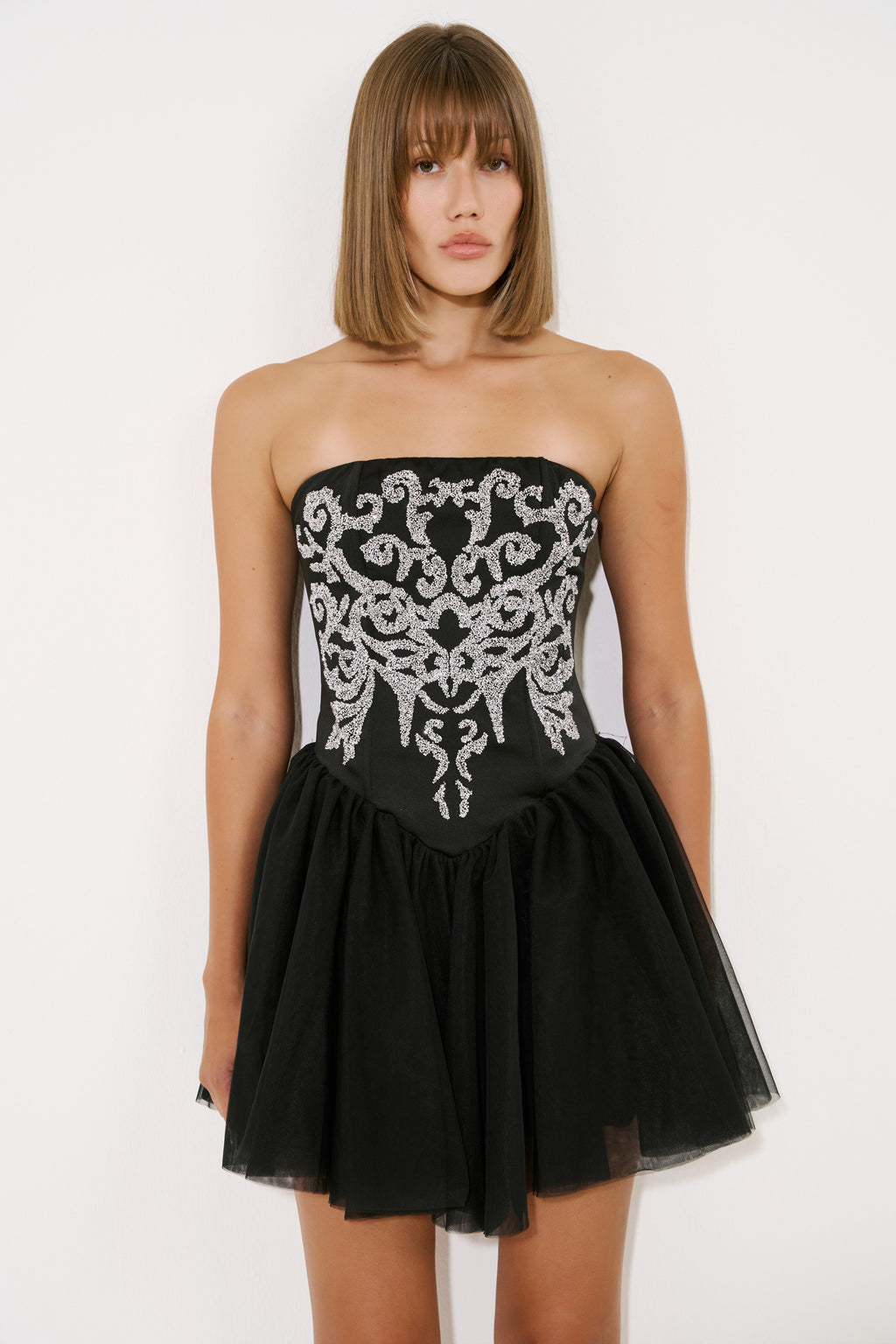 Strapless Embellished Mini Tutu Dress