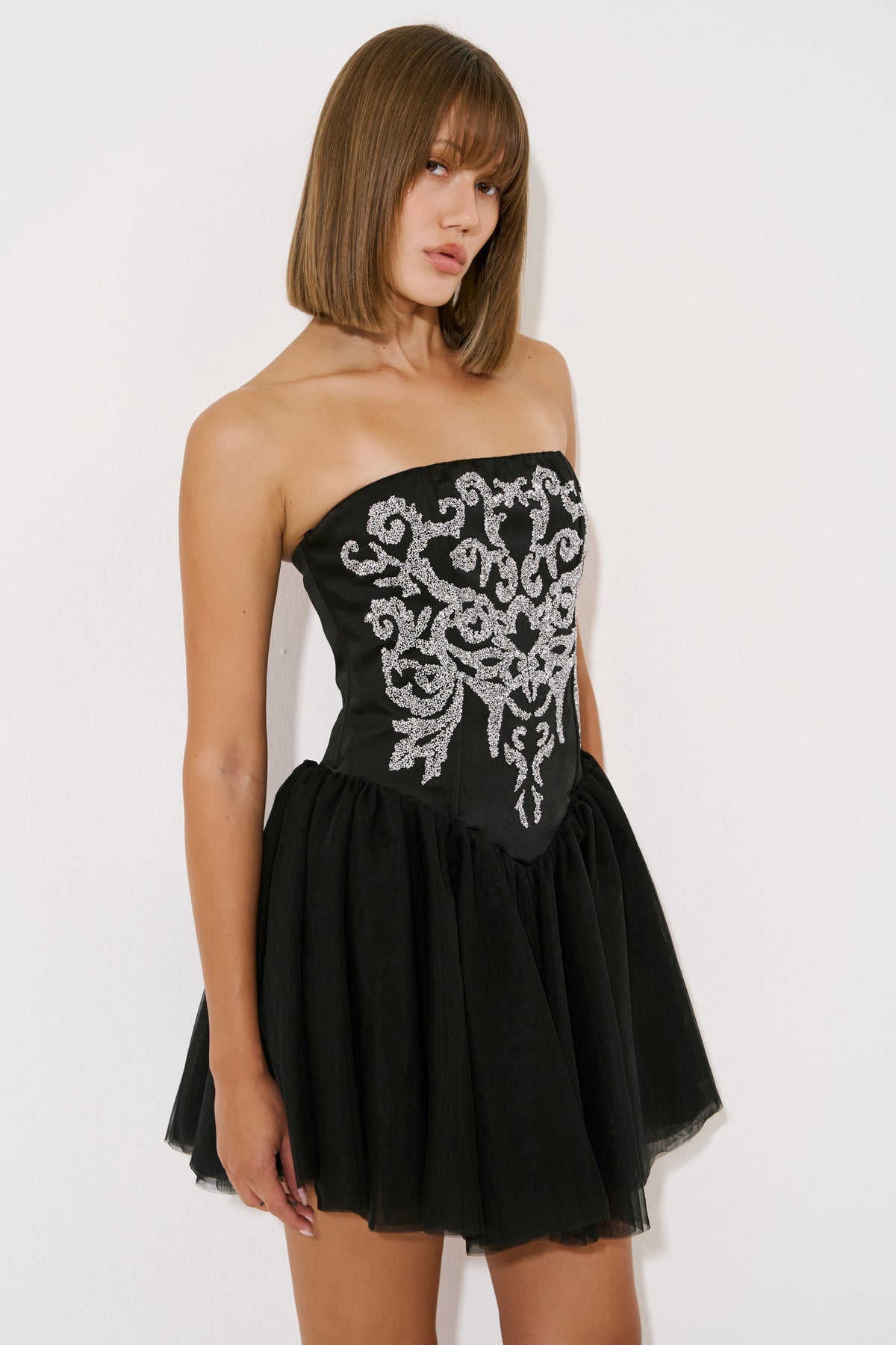 Strapless Embellished Mini Tutu Dress