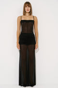 Corset-Top Maxi Dress with Sheer Tulle Skirt