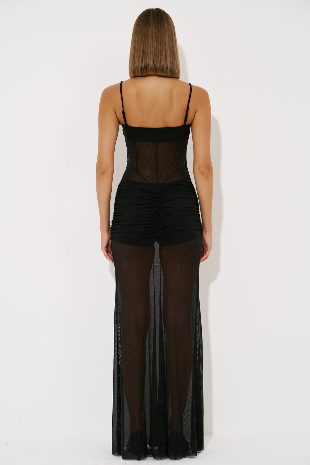 Corset-Top Maxi Dress with Sheer Tulle Skirt