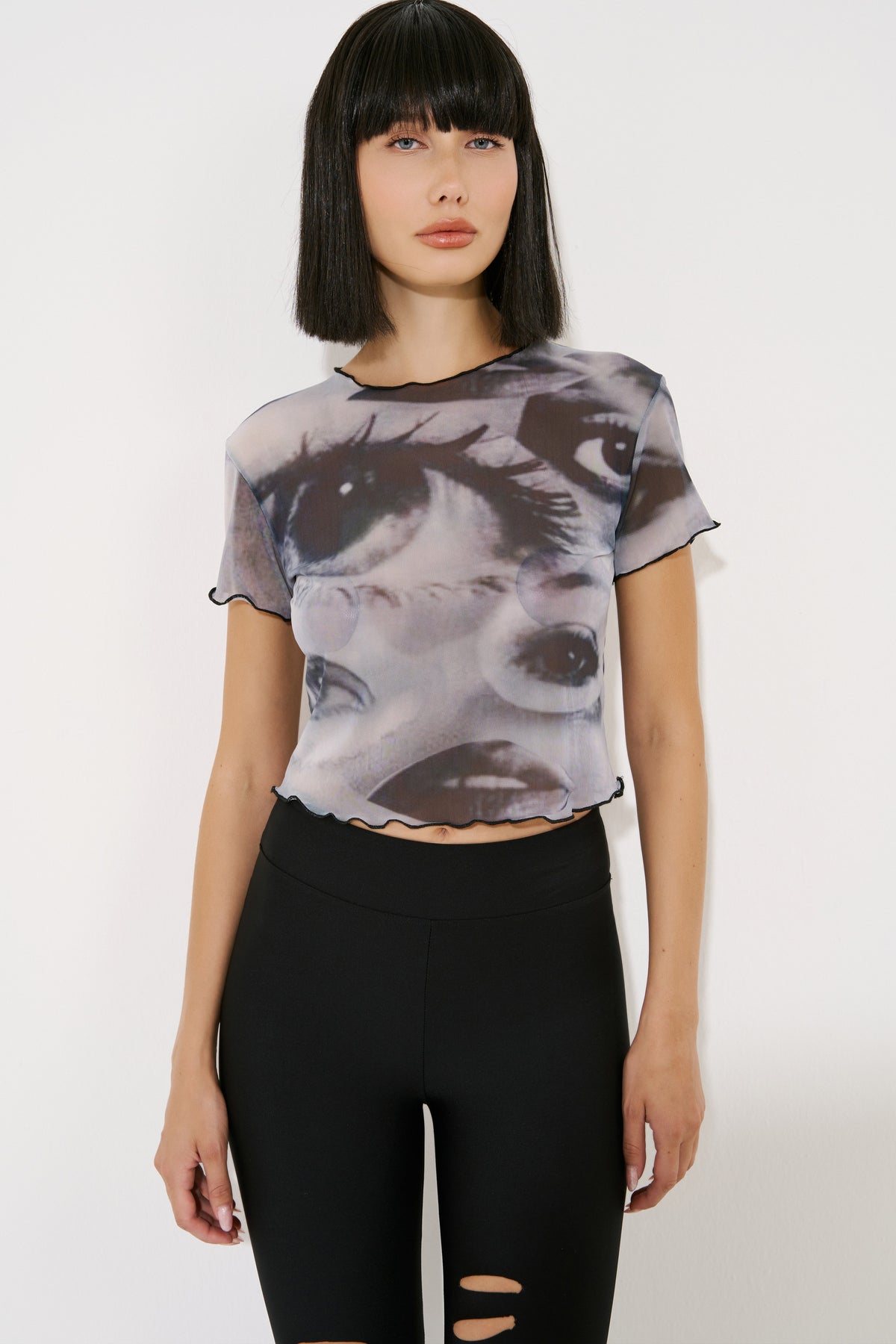 Printed Sheer Mesh Crop Top