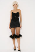 Feather-Hem Embellished Net Skirt