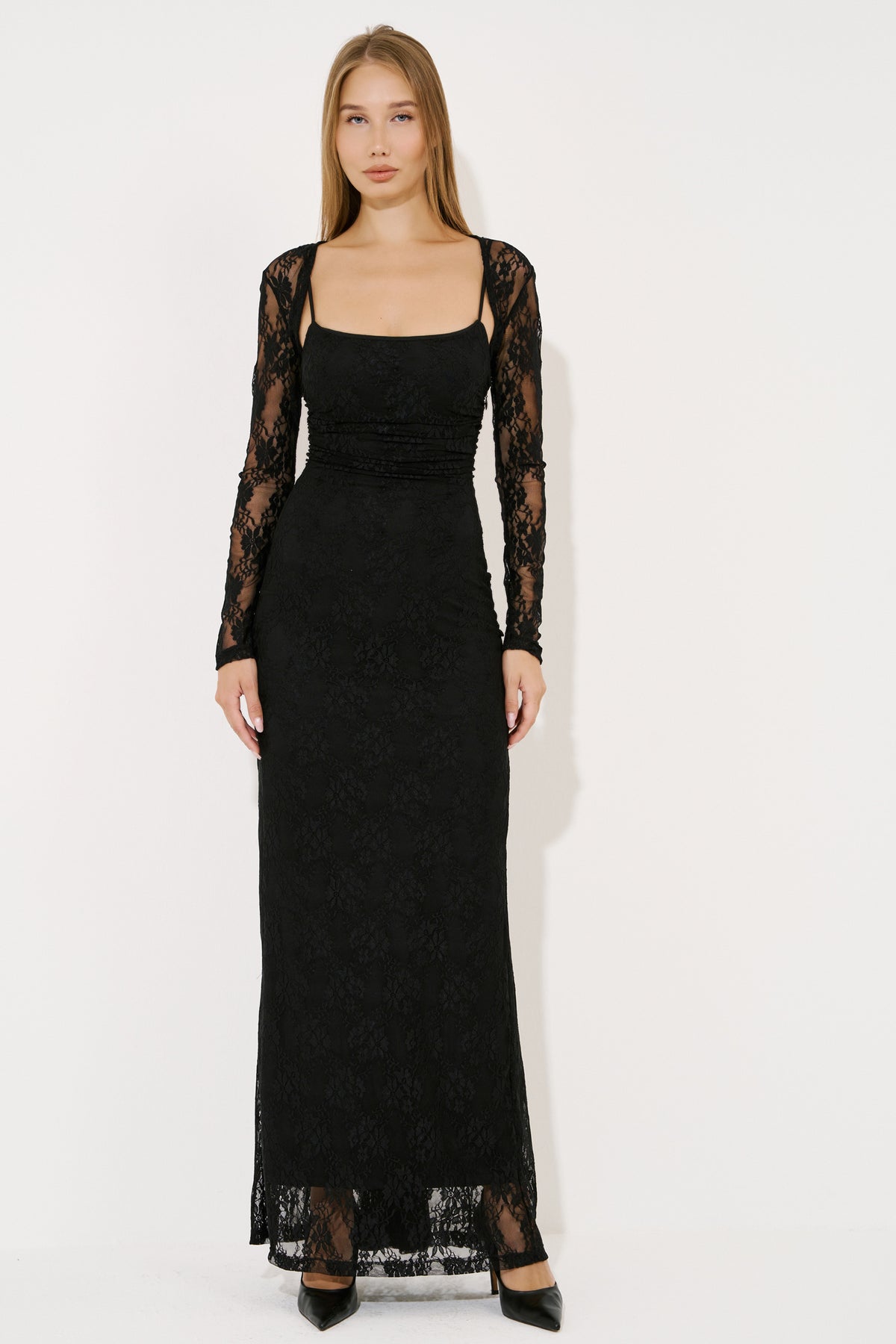 Spaghetti-Strap Lace Maxi Dress & Bolero Set