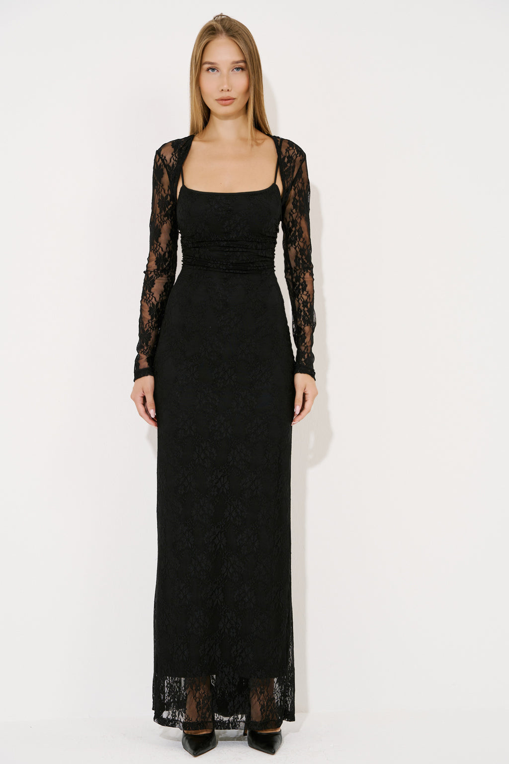 Spaghetti-Strap Lace Maxi Dress & Bolero Set