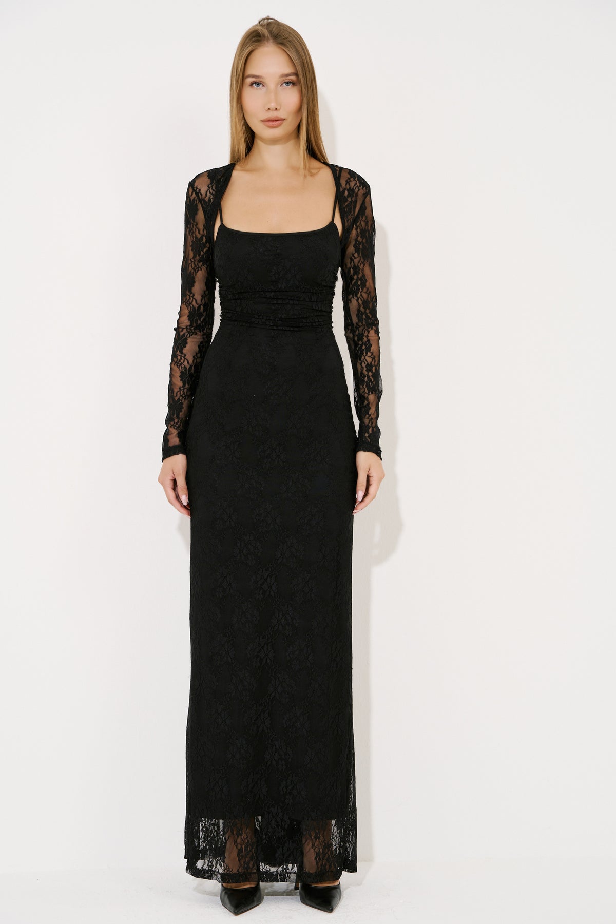 Spaghetti-Strap Lace Maxi Dress & Bolero Set