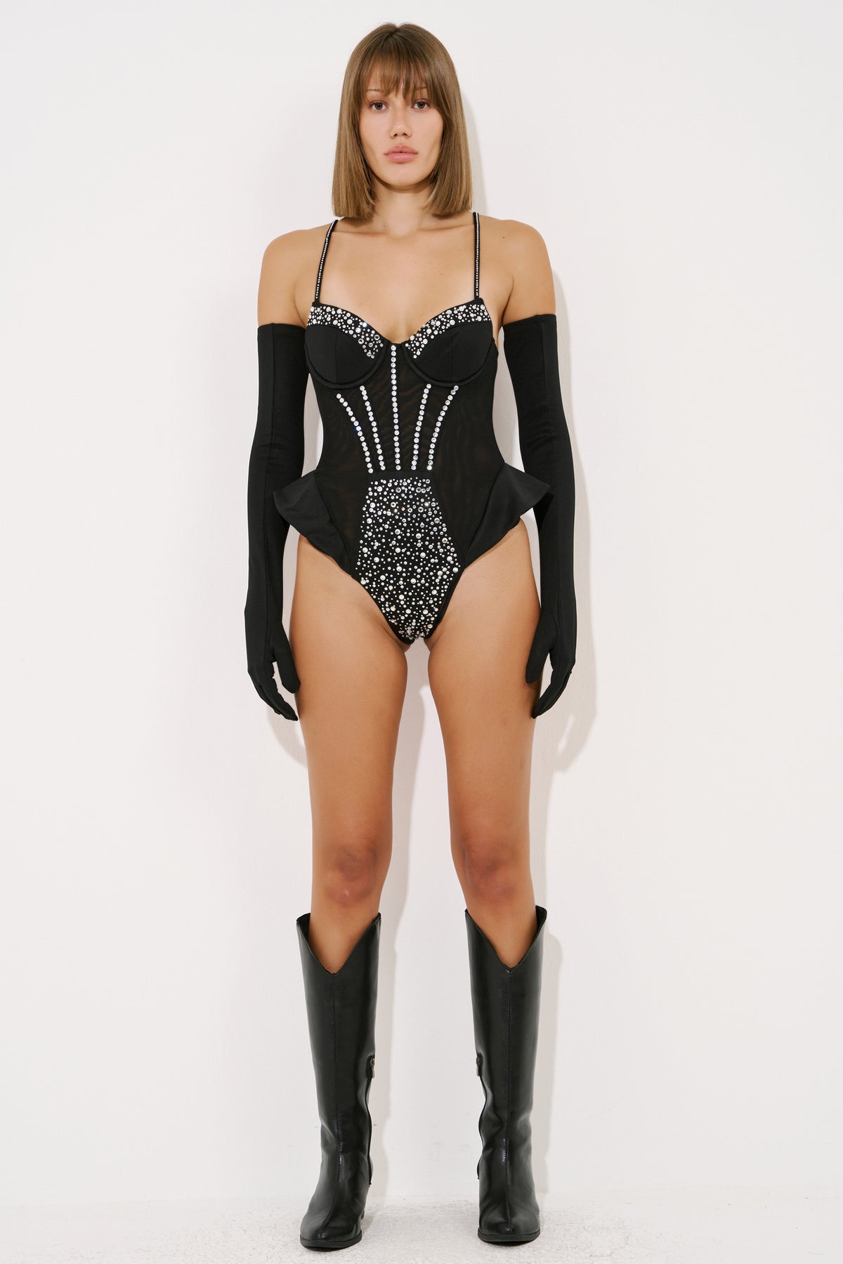 Embellished Cami Bodysuit with Gloves