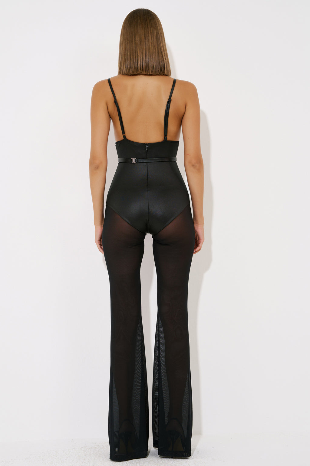 Mesh-Insert Studded Jumpsuit
