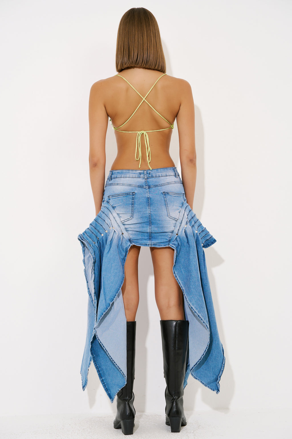 Side-Accent Denim Mini Skirt