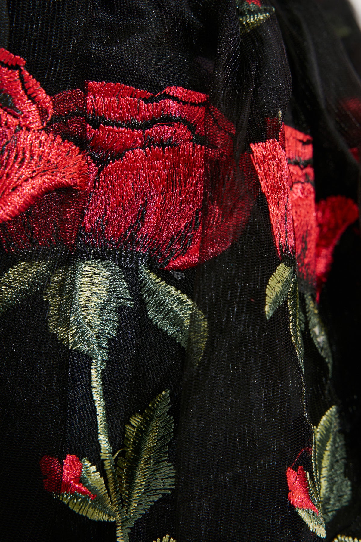 Rose-Embroidered Bubble Mini Skirt