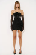 Rose-Accent Tube Dress with Gloves