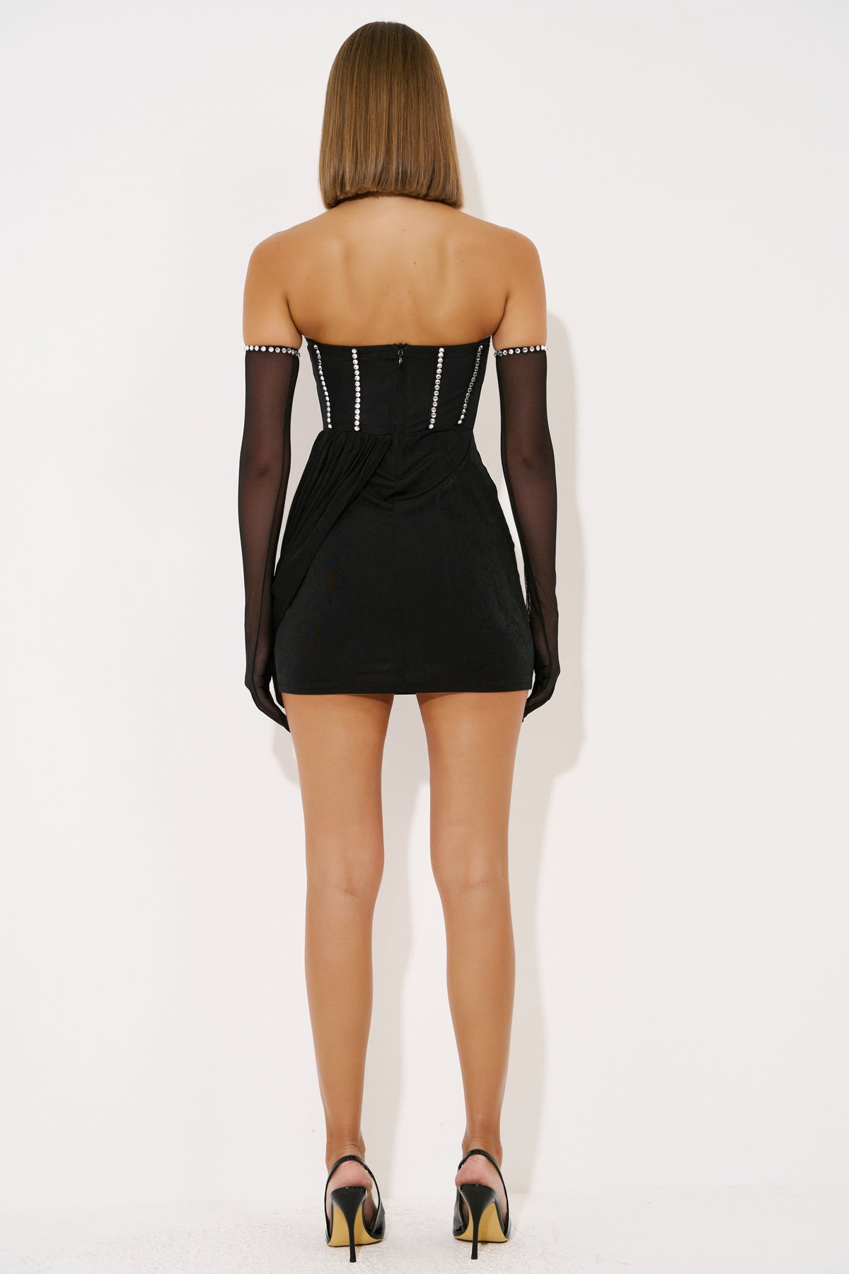 Rose-Accent Tube Dress with Gloves