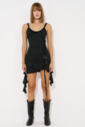 Ruched Dress with Faux Leather Pocket