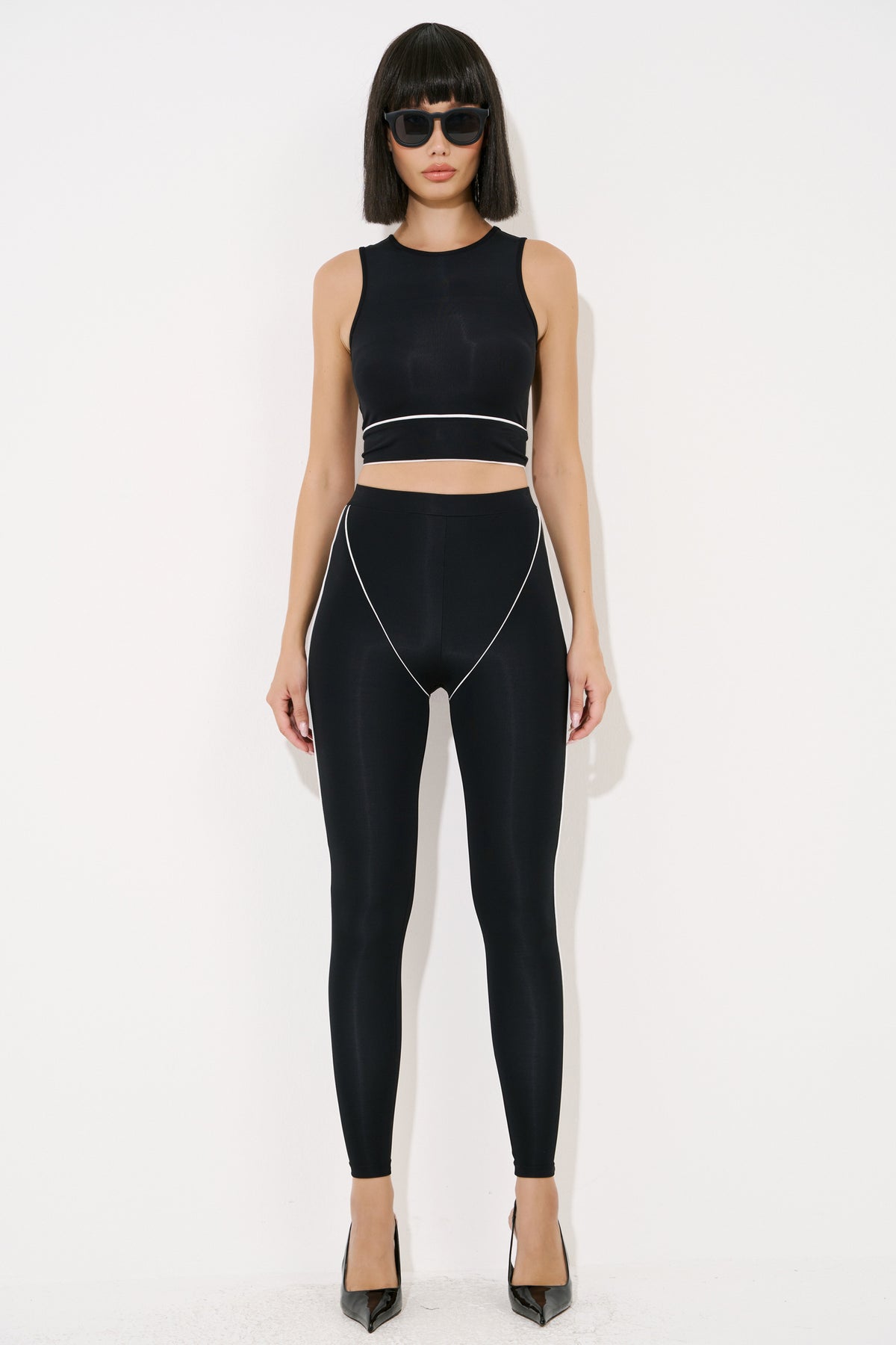 Contrast-Trim High-Waist Leggings