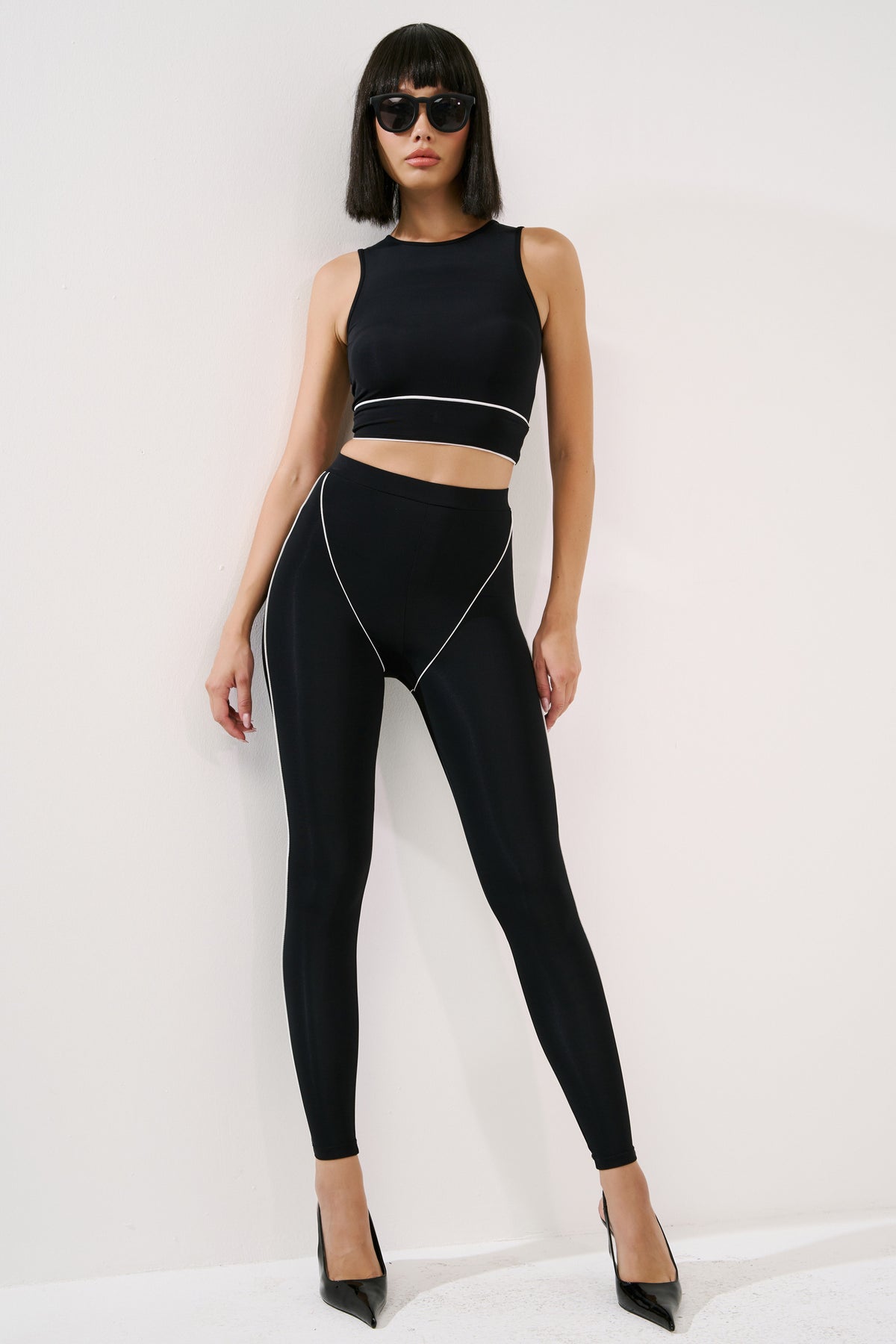 Contrast-Trim High-Waist Leggings