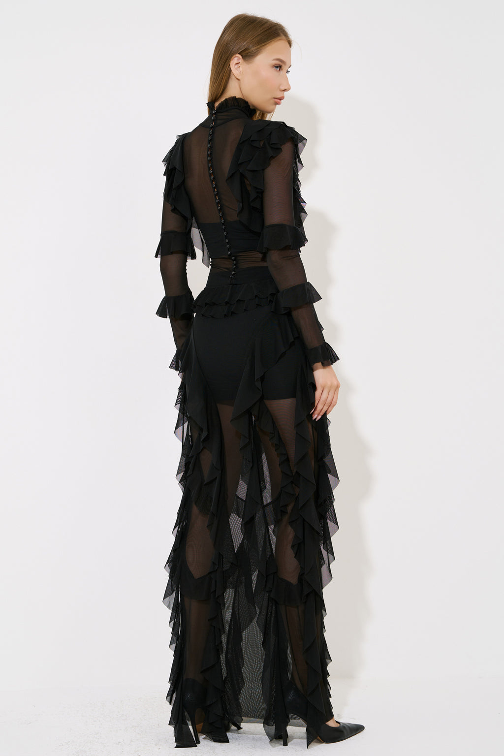 Sheer Ruffled Maxi Dress