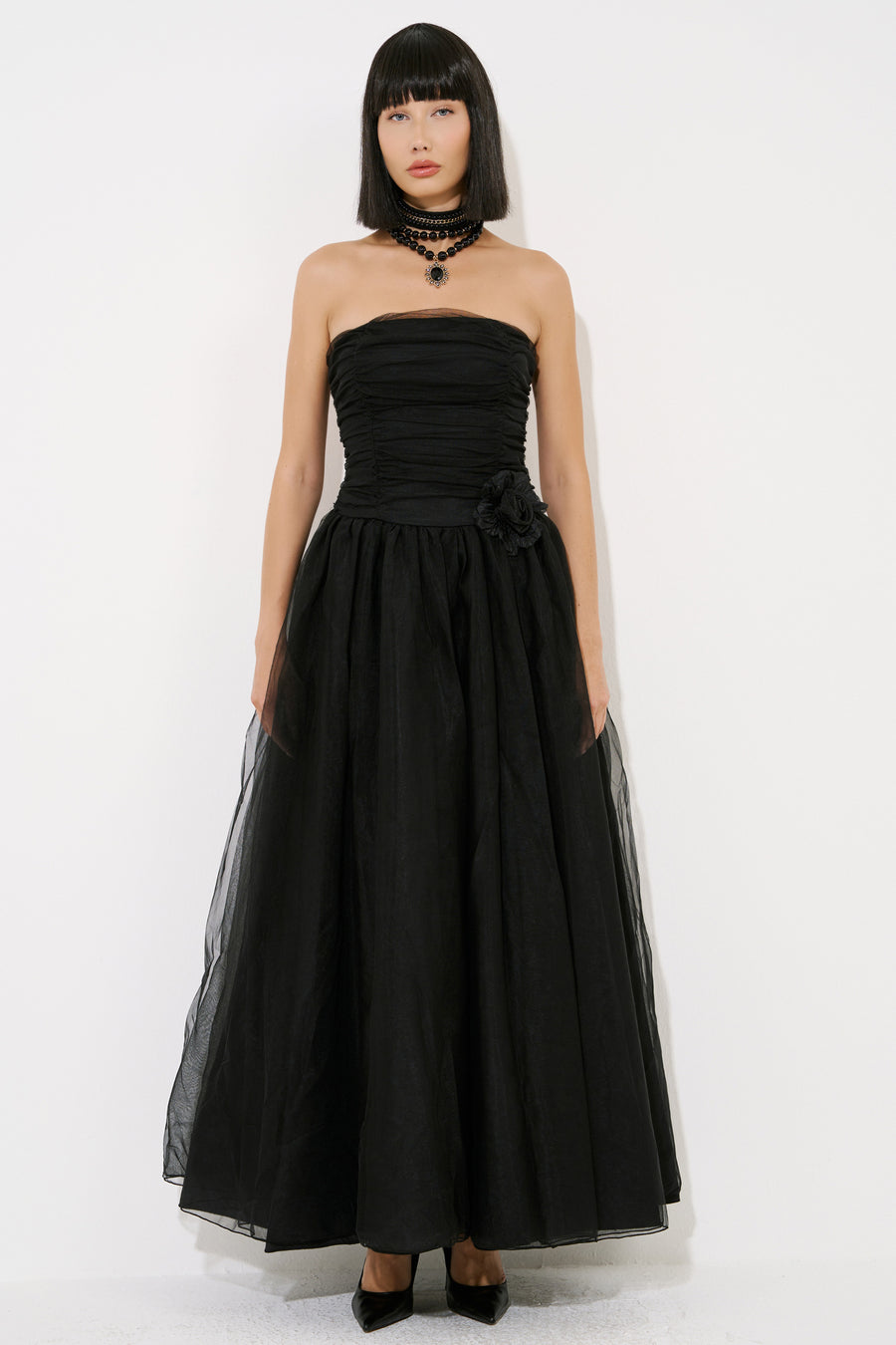 Strapless Ruched Maxi Dress