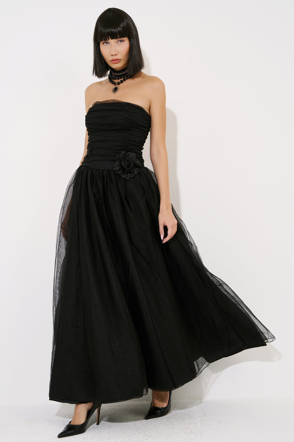 Strapless Ruched Maxi Dress