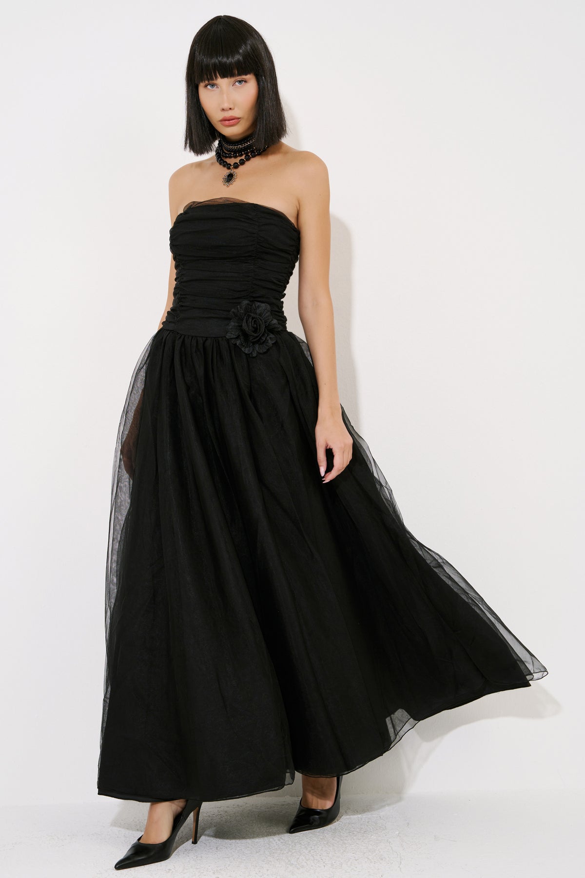 Strapless Ruched Maxi Dress