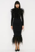 Ruffle Tulle-Trim Dress with Detachable Belt