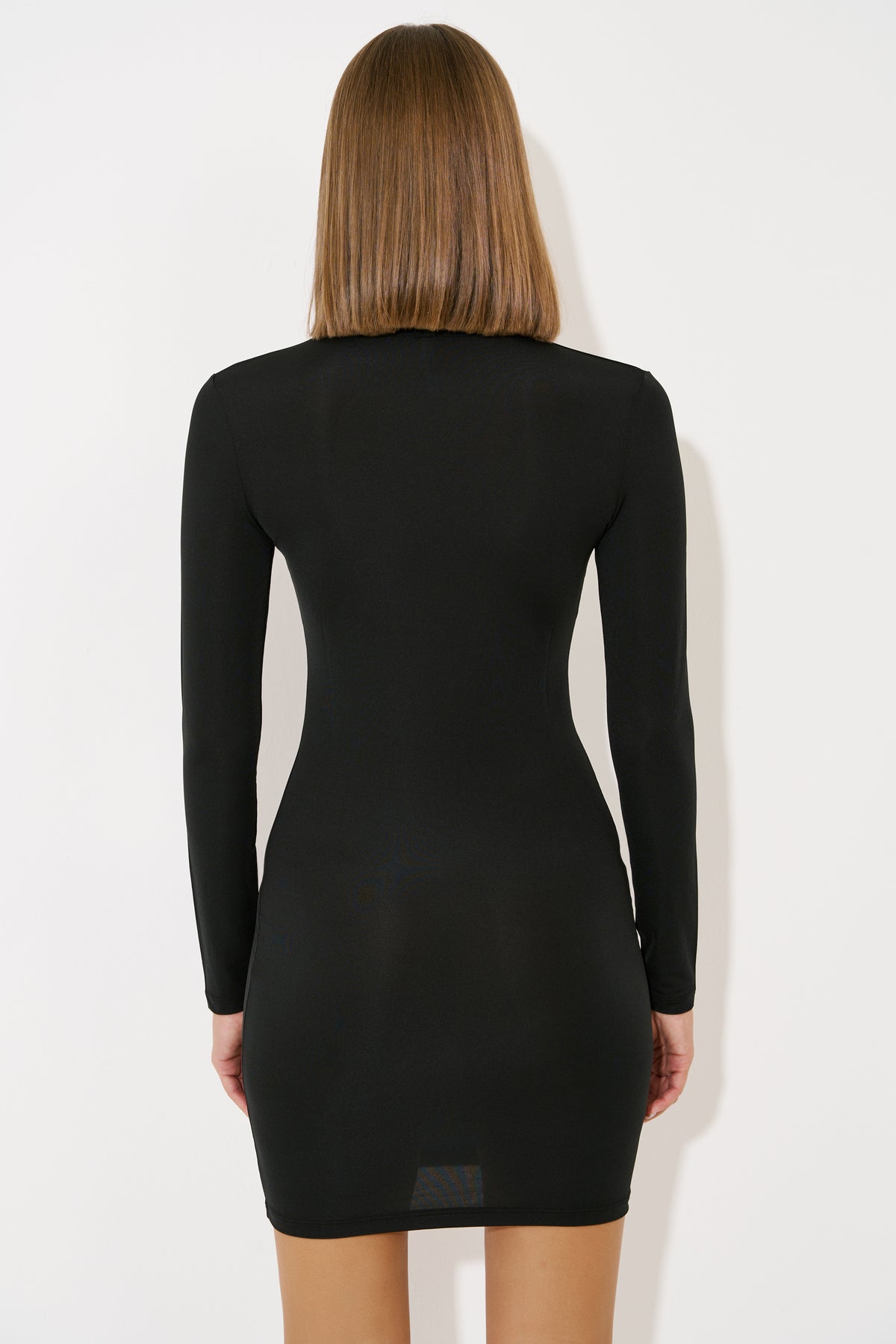 Uzun Kollu Taşlı Mini Elbise - Black arka yakın
