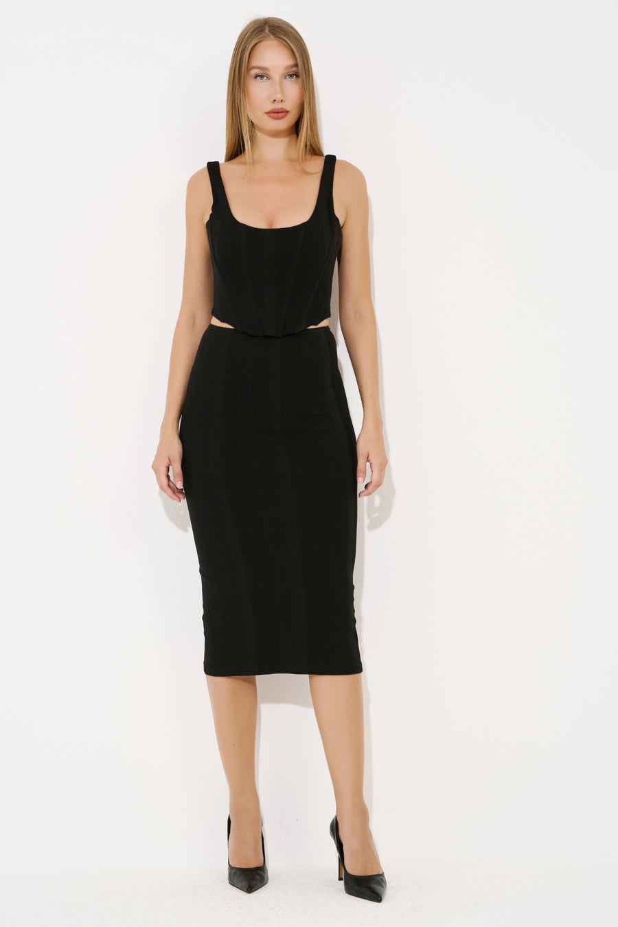 Wired Crop Cami & Midi Skirt Set