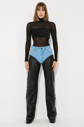 Kot Detaylı Deri Pantolon - Blue-Black duruş