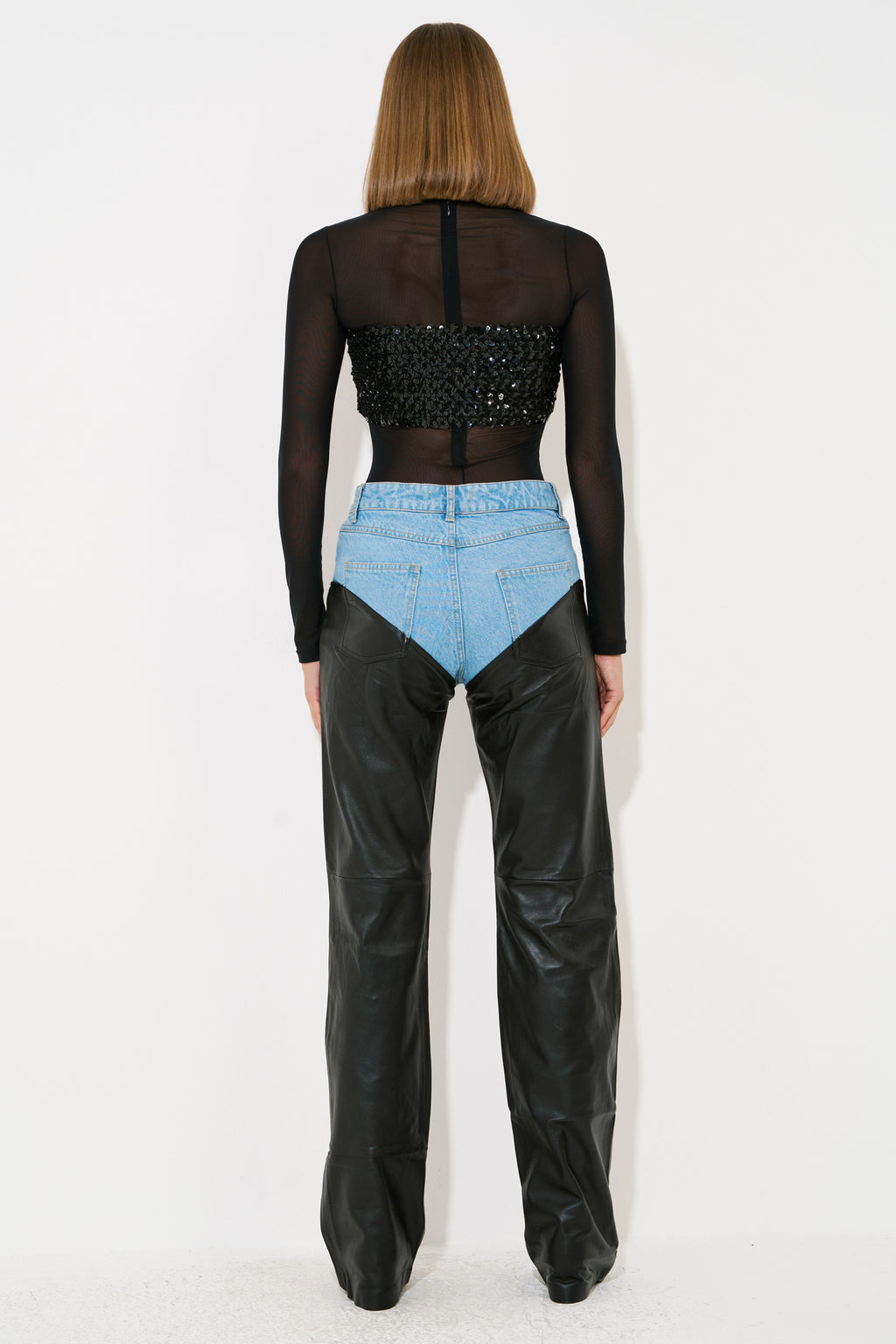 Kot Detaylı Deri Pantolon - Blue-Black arka