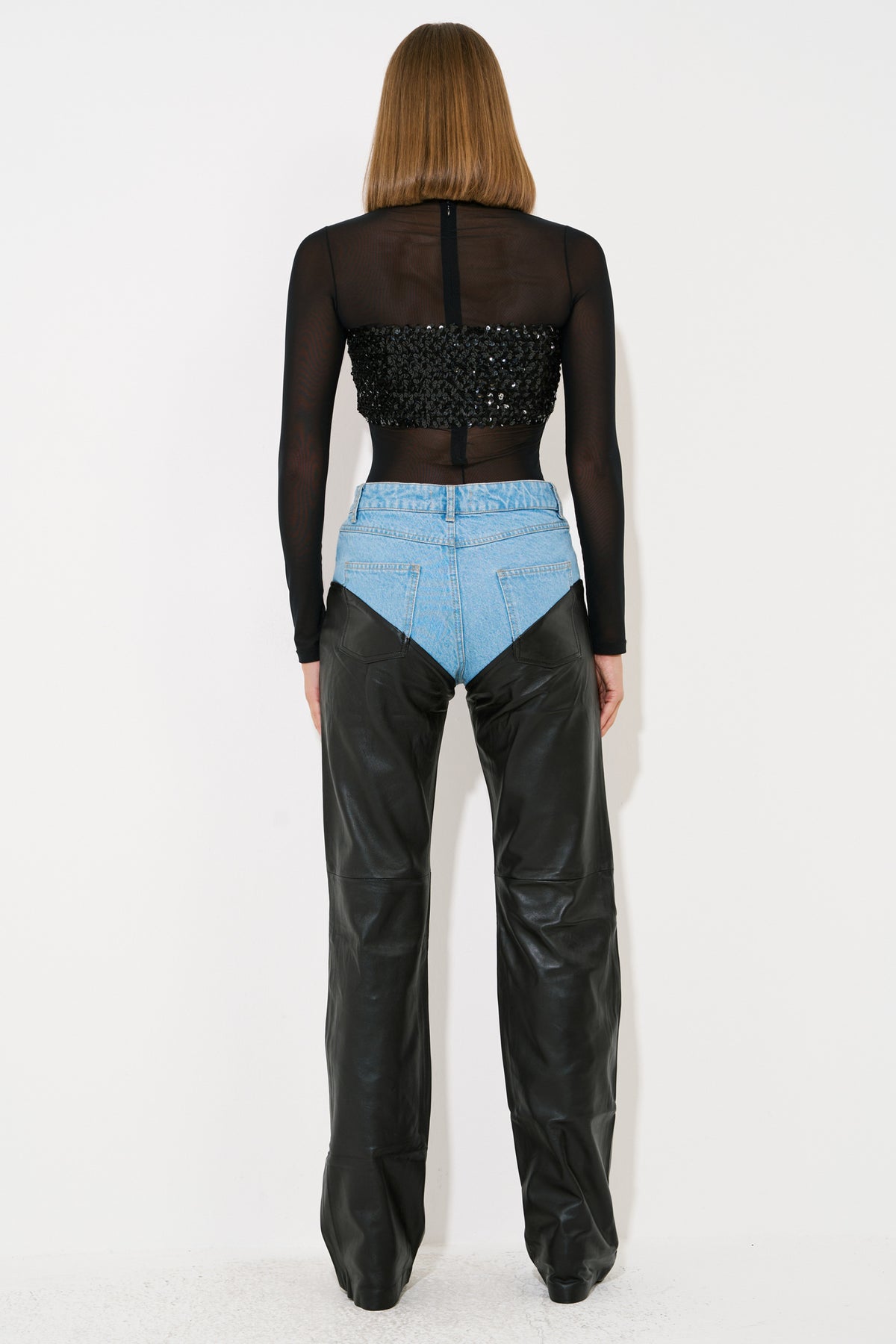 Kot Detaylı Deri Pantolon - Blue-Black arka