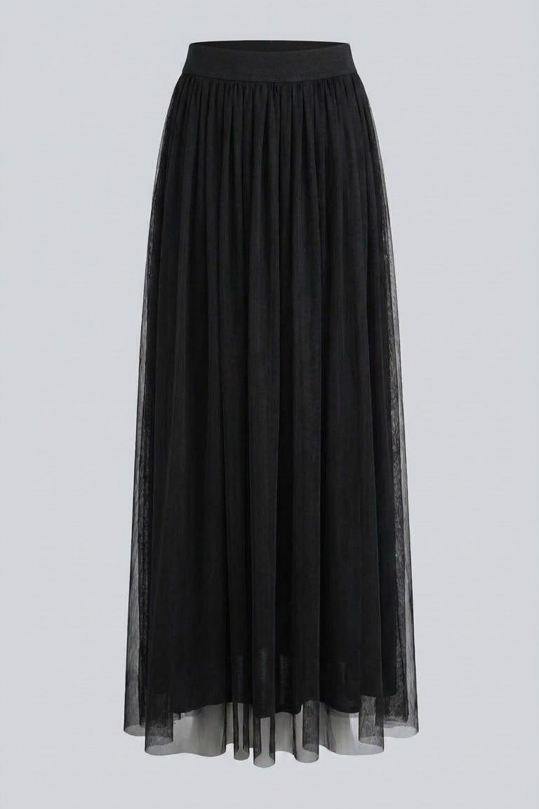 Beli Lastikli Tül Maxi Etek - Black ön (ürün)